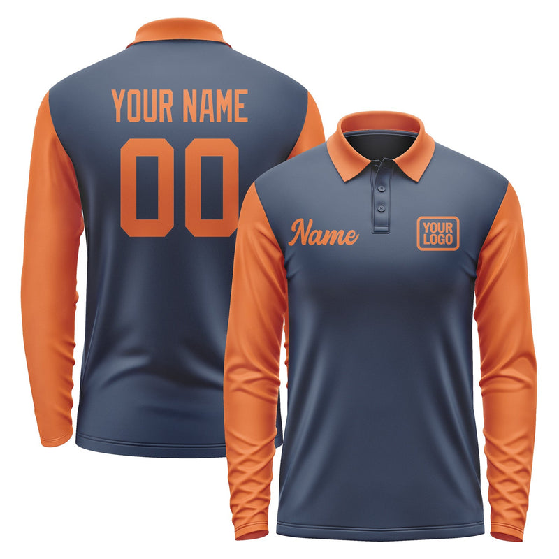 Custom Blue Orange Long Sleeve Polo Shirt Pl102828B128