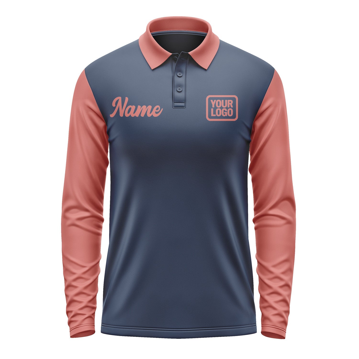 Custom Blue Copper Rose Long Sleeve Polo Shirt Pl102929B129