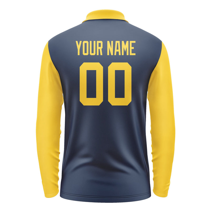 Custom Blue Gold Long Sleeve Polo Shirt Pl103030B130