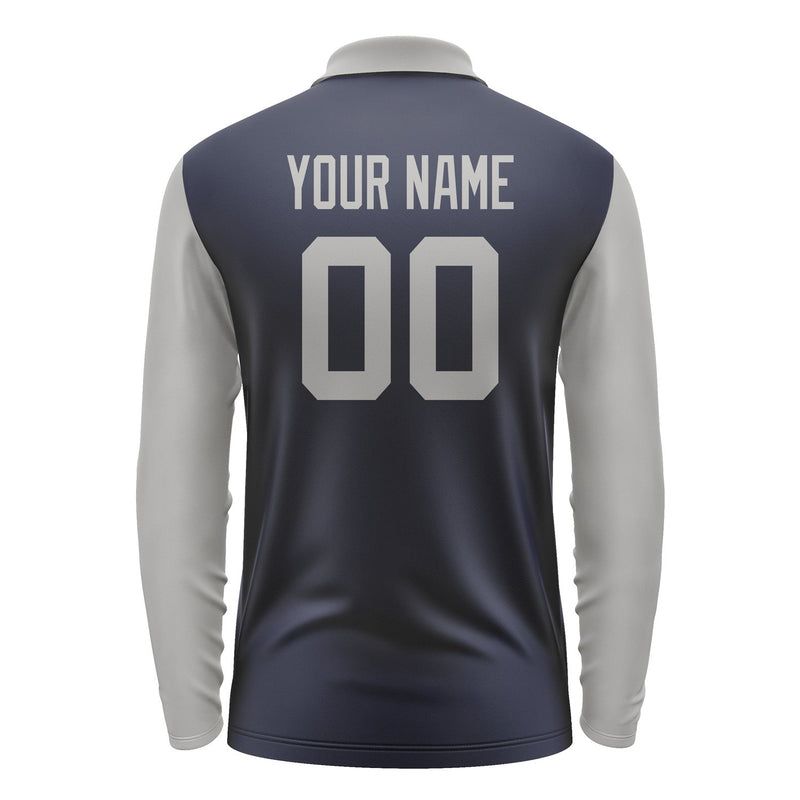 Custom Navy Gray Long Sleeve Polo Shirt Pl110404B104