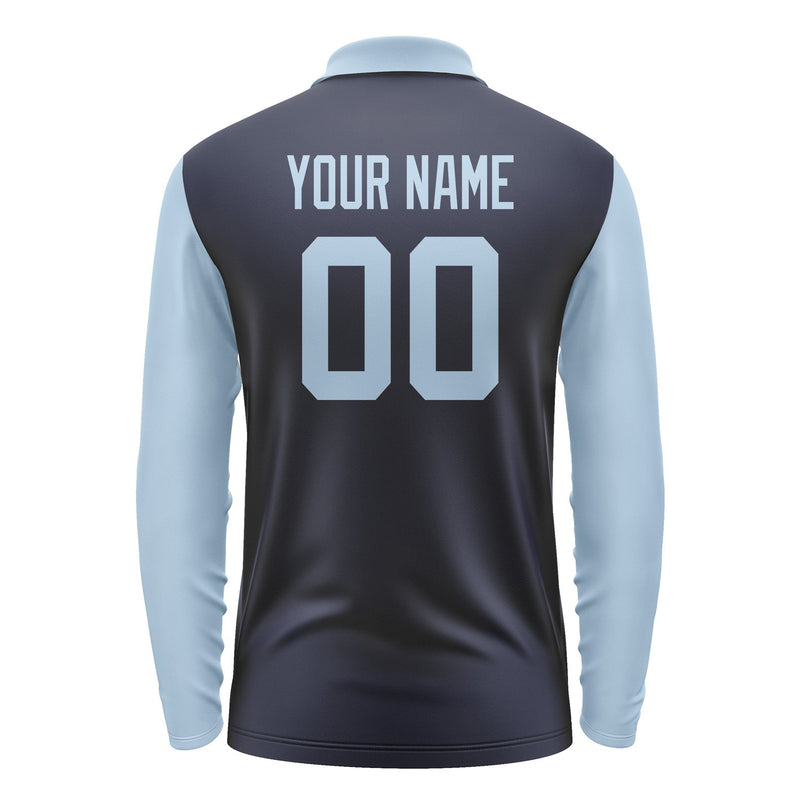Custom Navy Light Blue Long Sleeve Polo Shirt Pl110808B108