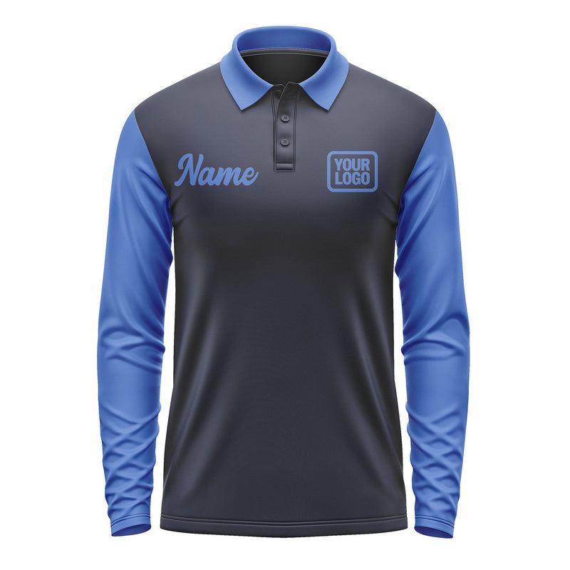 Custom Navy Sky Blue Long Sleeve Polo Shirt Pl110909B109