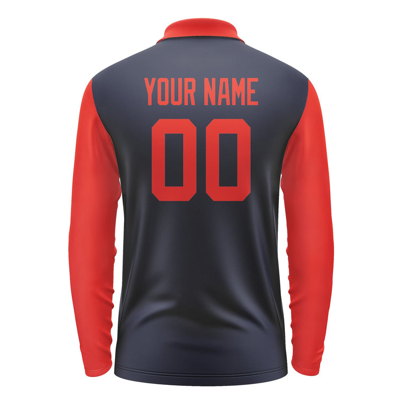 Custom Navy Orange Red Long Sleeve Polo Shirt Pl111212B112