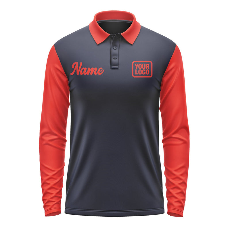 Custom Navy Orange Red Long Sleeve Polo Shirt Pl111212B112