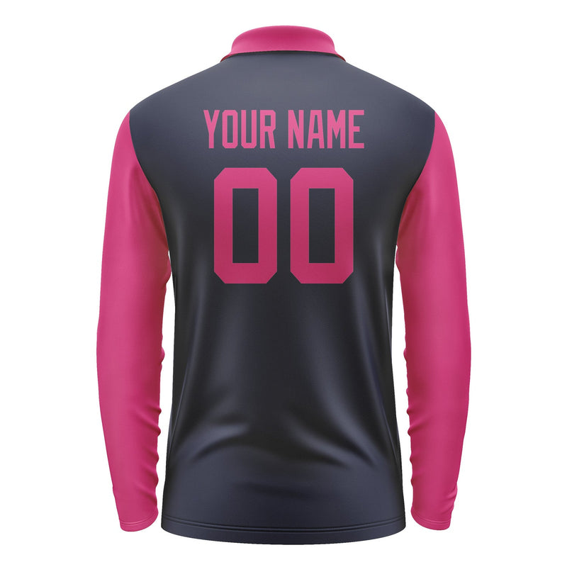 Custom Navy Pink Long Sleeve Polo Shirt Pl111313B113