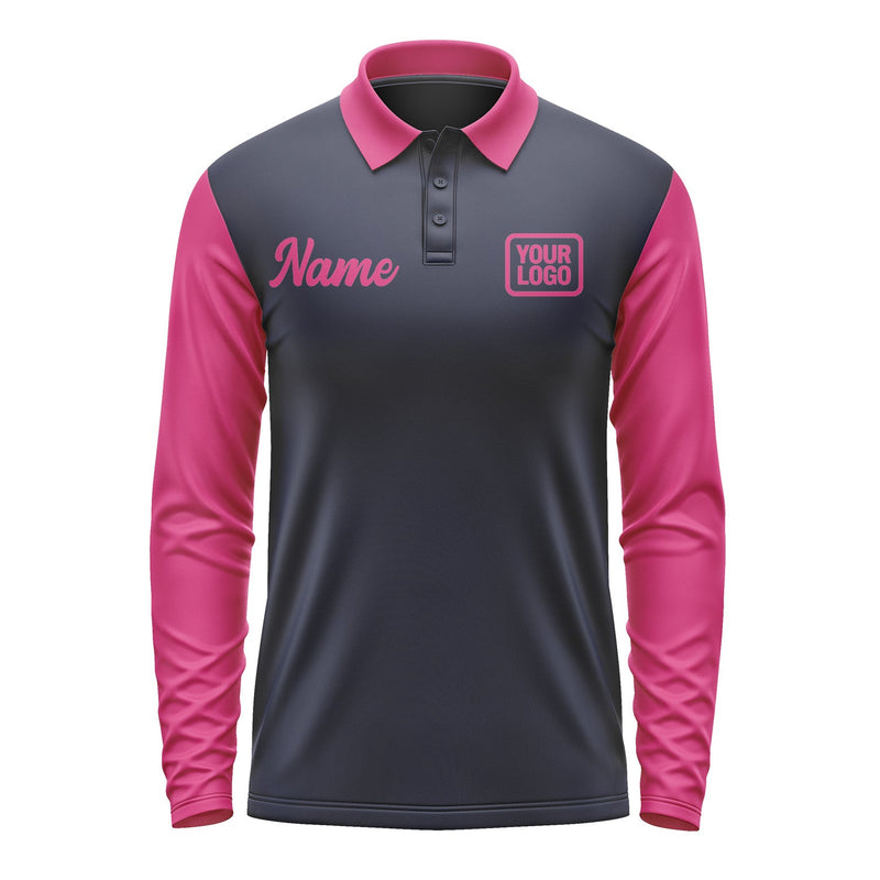 Custom Navy Pink Long Sleeve Polo Shirt Pl111313B113