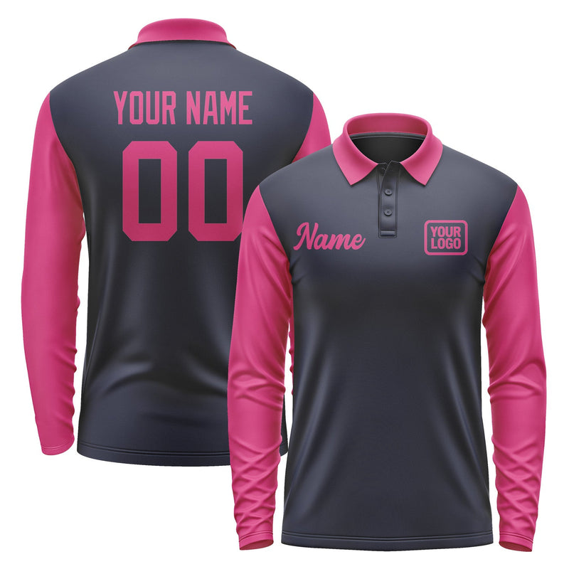 Custom Navy Pink Long Sleeve Polo Shirt Pl111313B113