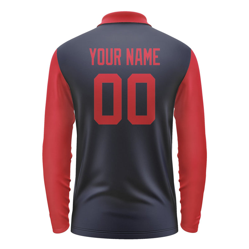 Custom Navy Red Long Sleeve Polo Shirt Pl111414B114
