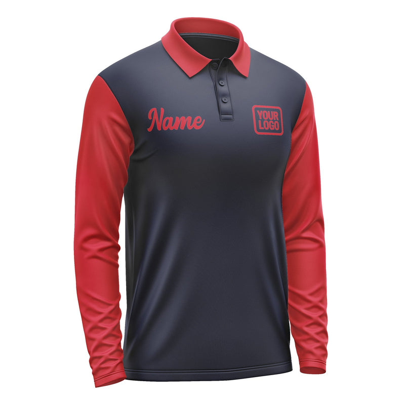 Custom Navy Red Long Sleeve Polo Shirt Pl111414B114