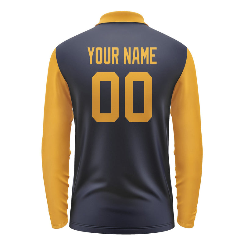 Custom Navy Yellow Long Sleeve Polo Shirt Pl111919B119