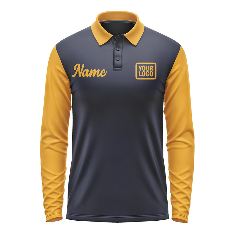 Custom Navy Yellow Long Sleeve Polo Shirt Pl111919B119