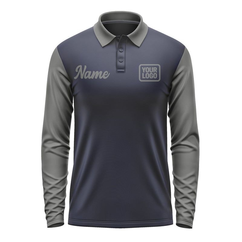 Custom Navy Dark Grey Long Sleeve Polo Shirt Pl112020B120