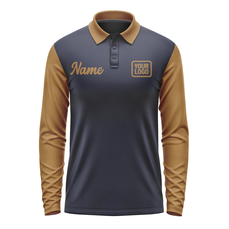 Custom Navy Khaki Long Sleeve Polo Shirt Pl112222B122
