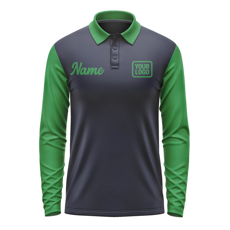 Custom Navy Emerald Green Long Sleeve Polo Shirt Pl112424B124