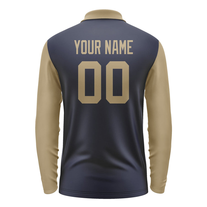 Custom Navy Light Khaki Long Sleeve Polo Shirt Pl112525B125