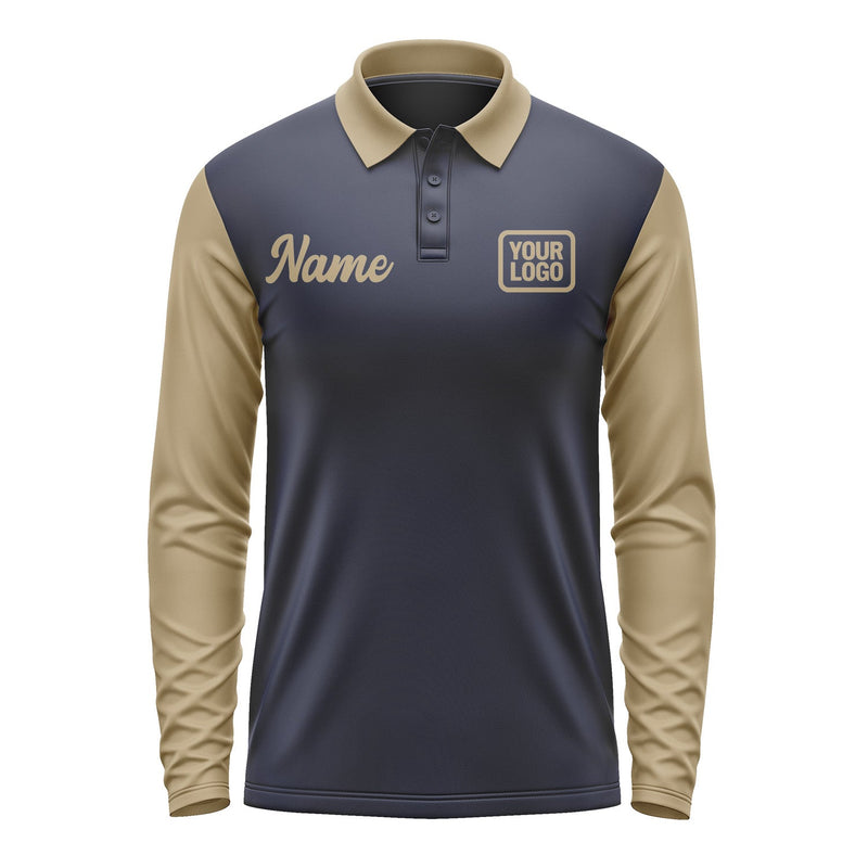 Custom Navy Light Khaki Long Sleeve Polo Shirt Pl112525B125