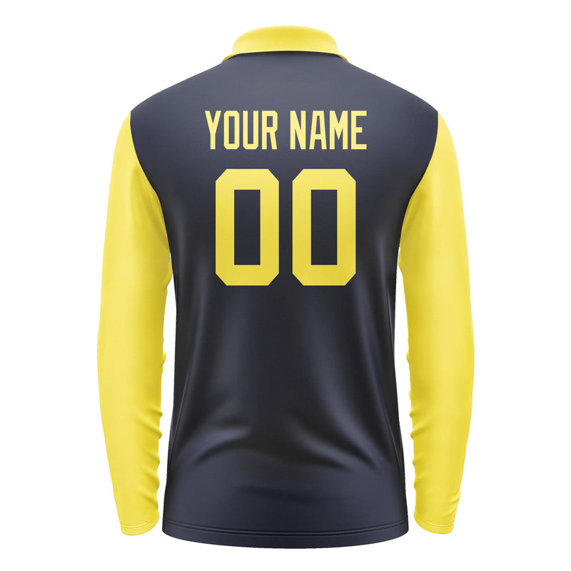 Custom Navy Light Yellow Long Sleeve Polo Shirt Pl112626B126
