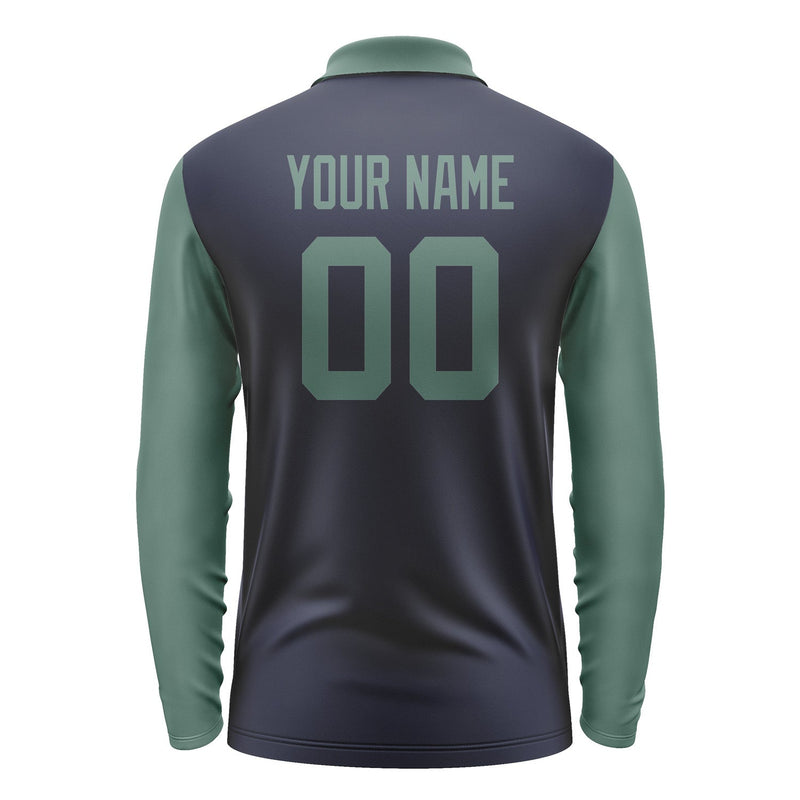 Custom Navy Blue Green Long Sleeve Polo Shirt Pl112727B127