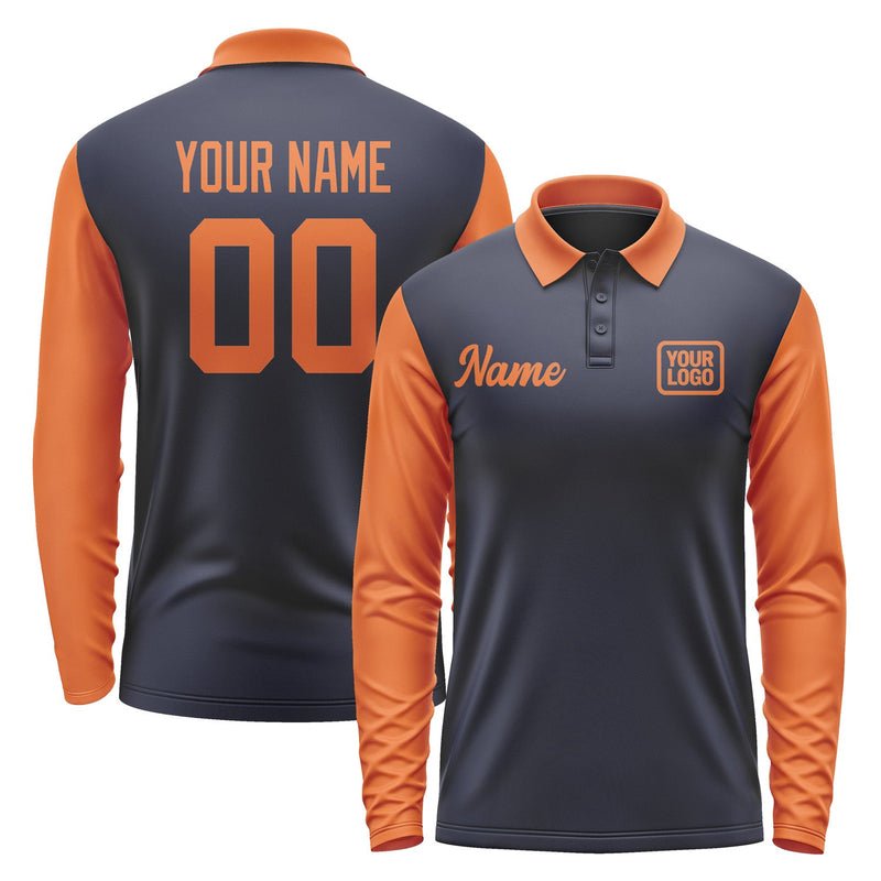 Custom Navy Orange Long Sleeve Polo Shirt Pl112828B128
