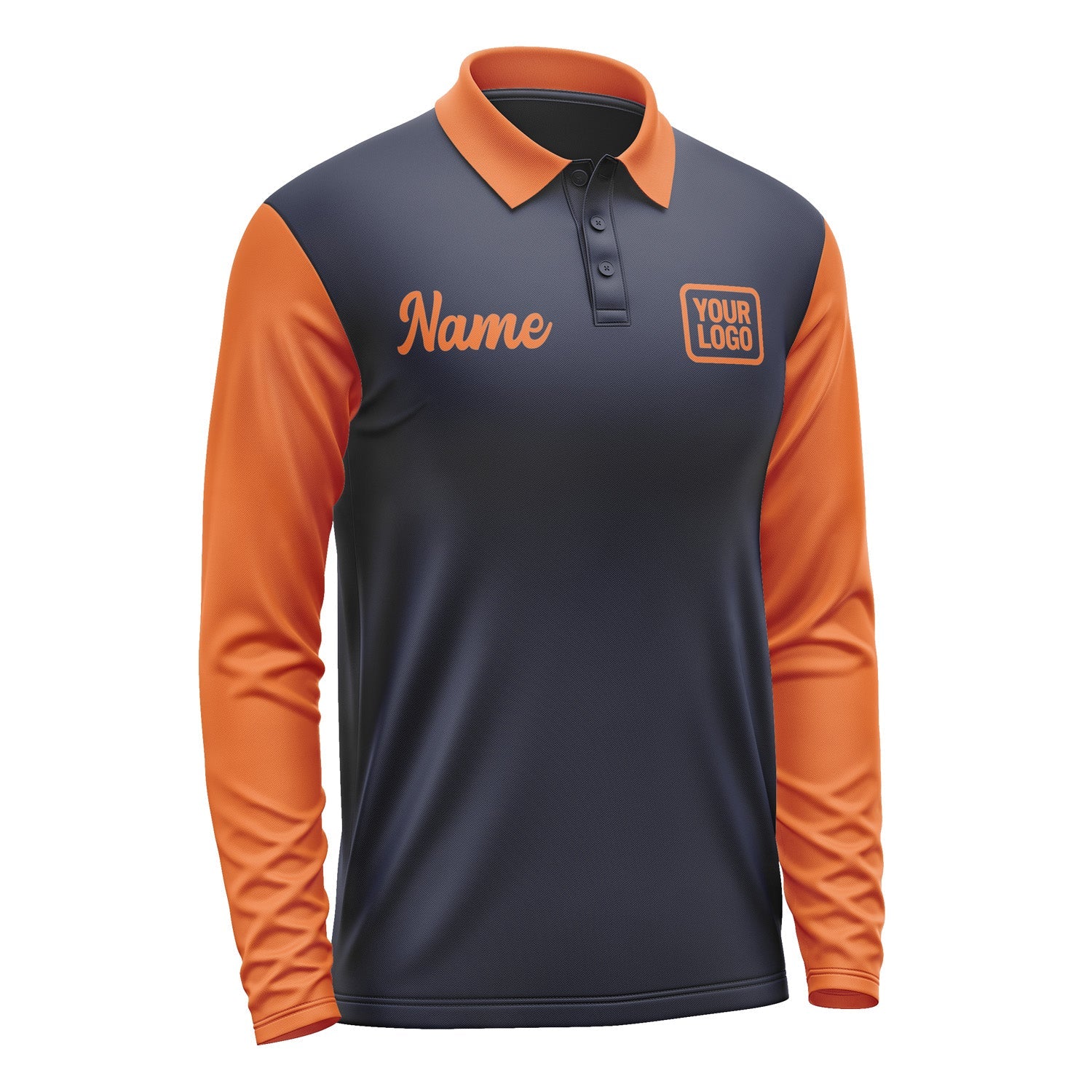 Custom Navy Orange Long Sleeve Polo Shirt Pl112828B128