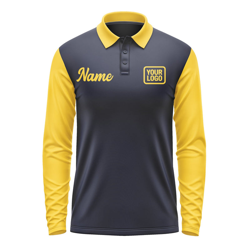 Custom Navy Gold Long Sleeve Polo Shirt Pl113030B130