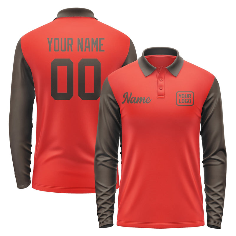 Custom Orange Red Brown Long Sleeve Polo Shirt Pl120101B101