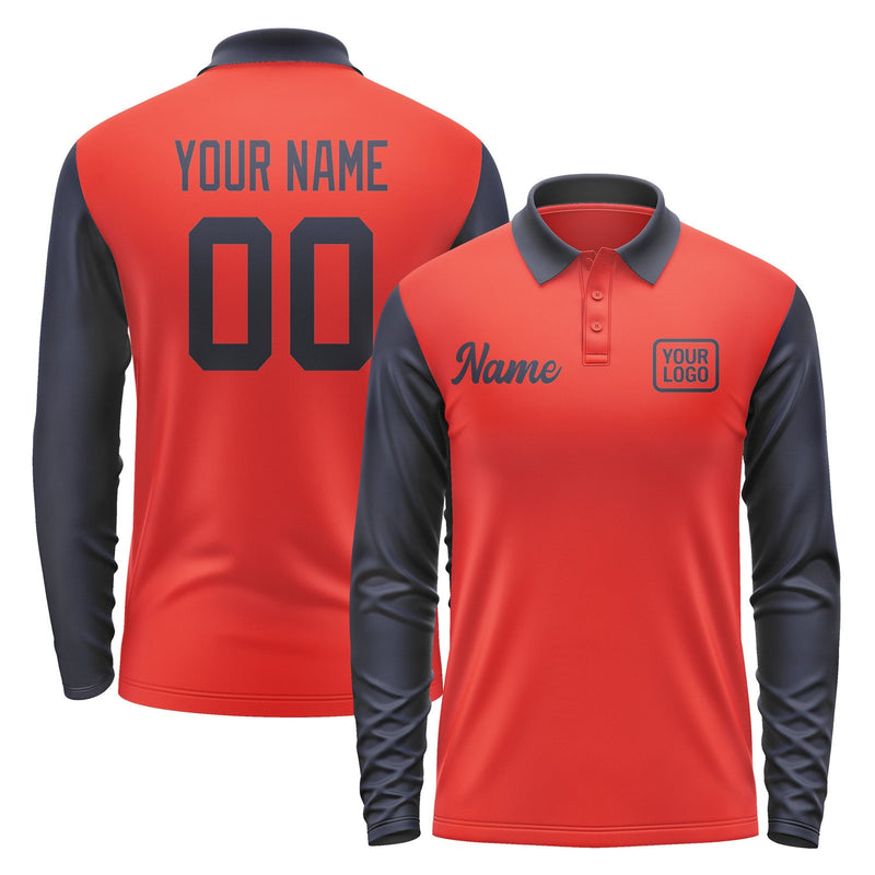 Custom Orange Red Navy Long Sleeve Polo Shirt Pl121111B111