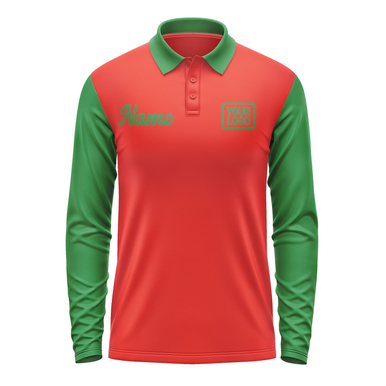 Custom Orange Red Emerald Green Long Sleeve Polo Shirt Pl122424B124