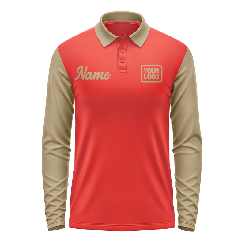 Custom Orange Red Light Khaki Long Sleeve Polo Shirt Pl122525B125