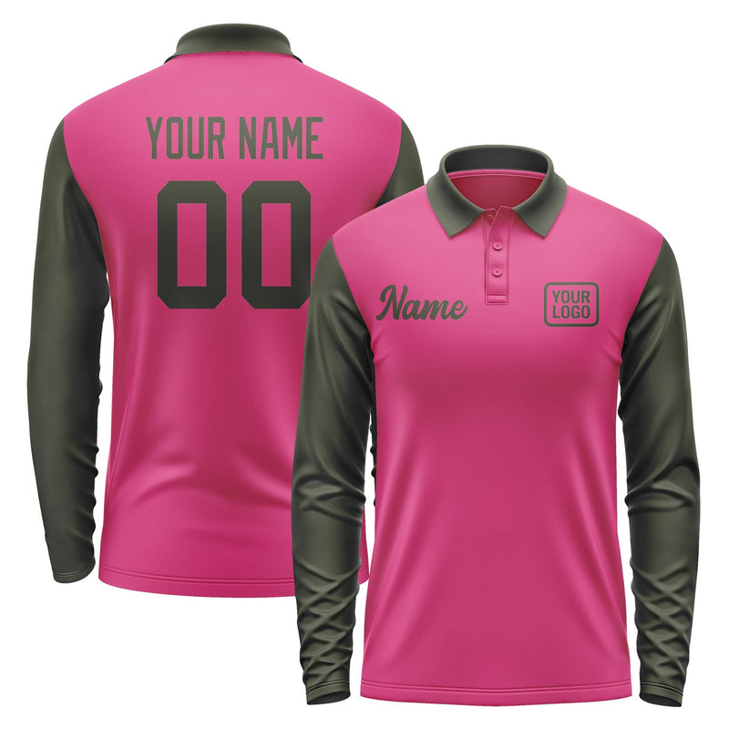 Custom Pink Olive Long Sleeve Polo Shirt Pl130202B102
