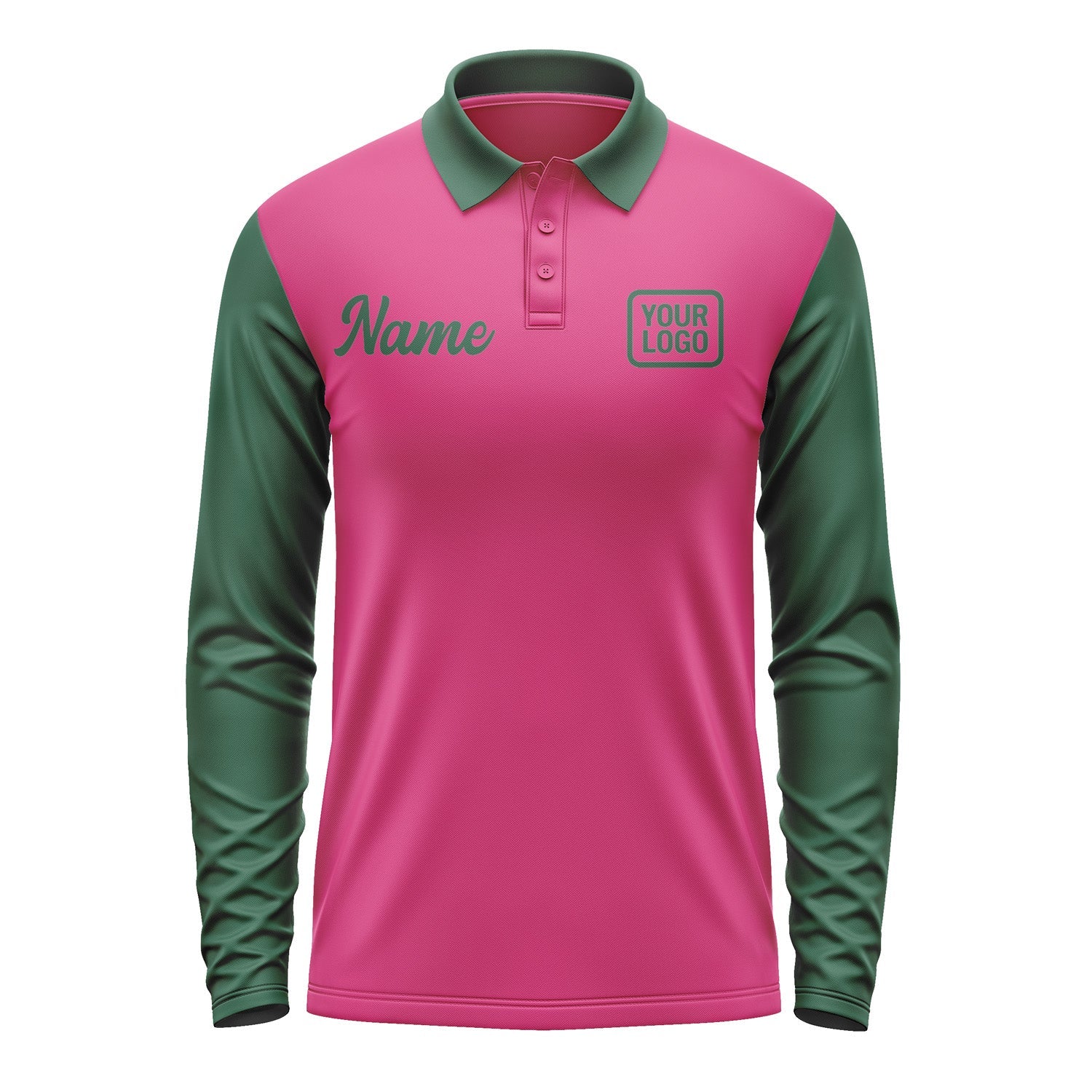 Custom Pink Green Long Sleeve Polo Shirt Pl130505B105