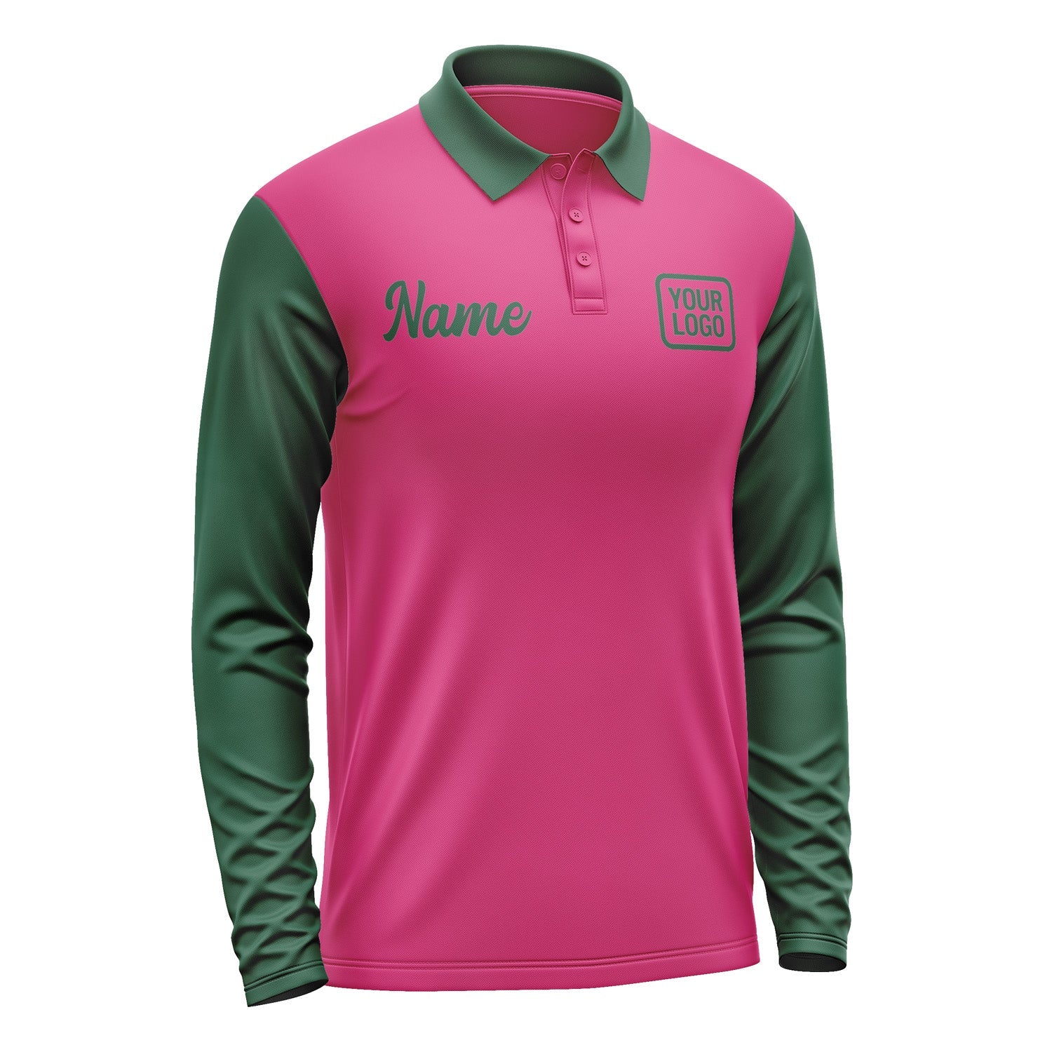 Custom Pink Green Long Sleeve Polo Shirt Pl130505B105