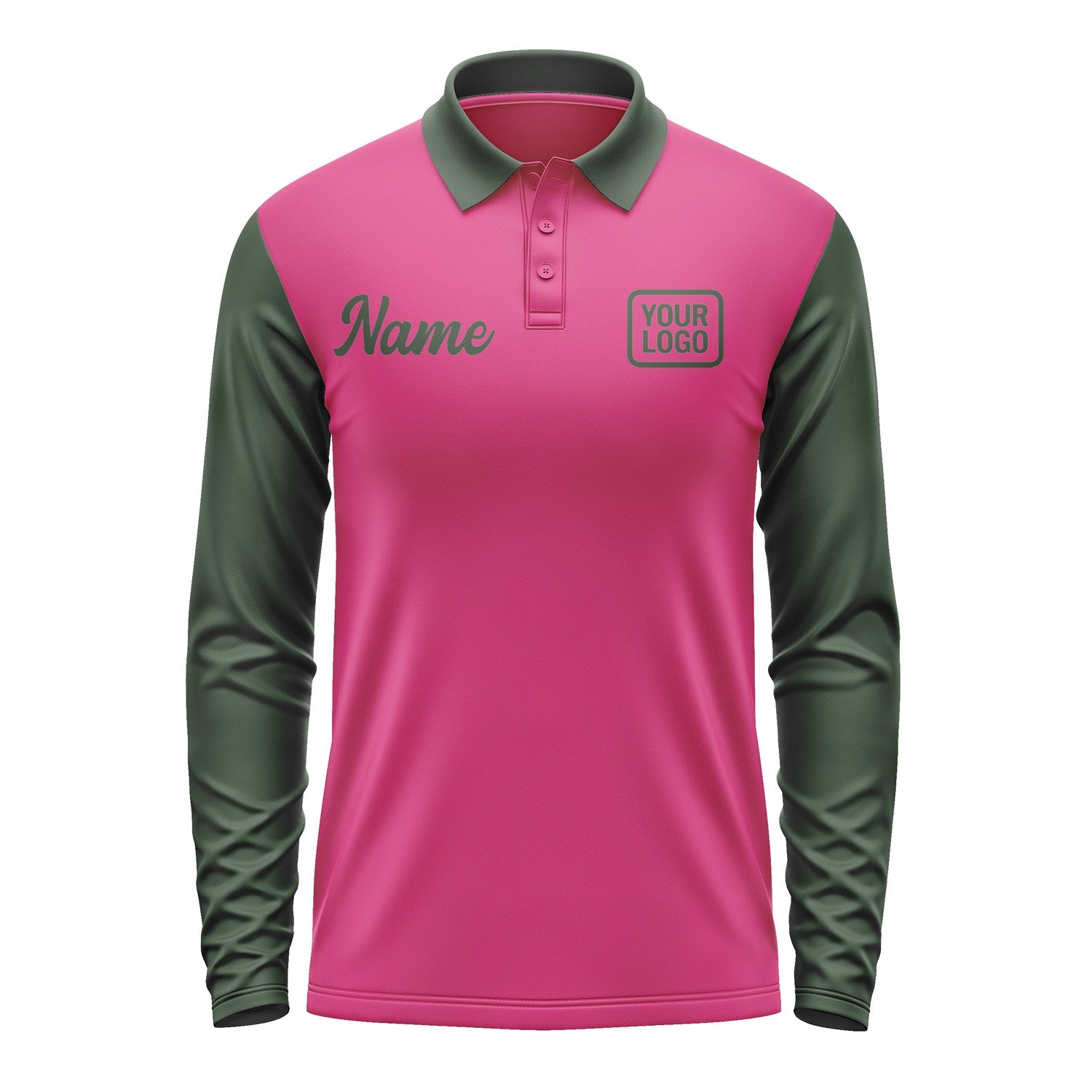 Custom Pink Dark Green Long Sleeve Polo Shirt Pl130606B106