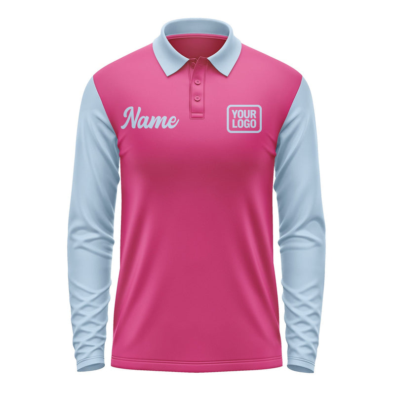 Custom Pink Light Blue Long Sleeve Polo Shirt Pl130808B108