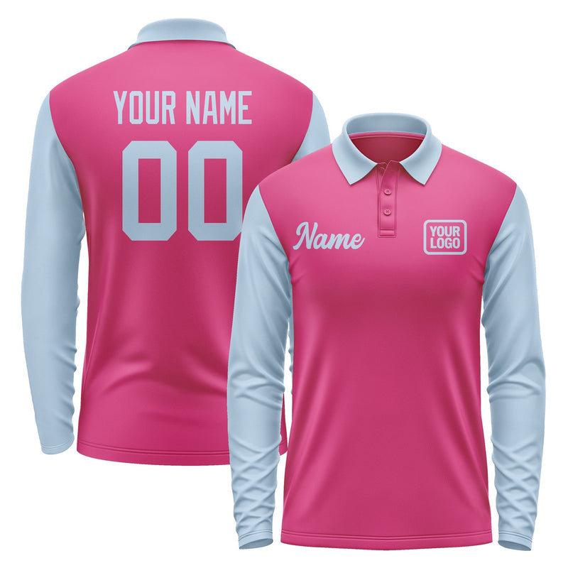 Custom Pink Light Blue Long Sleeve Polo Shirt Pl130808B108