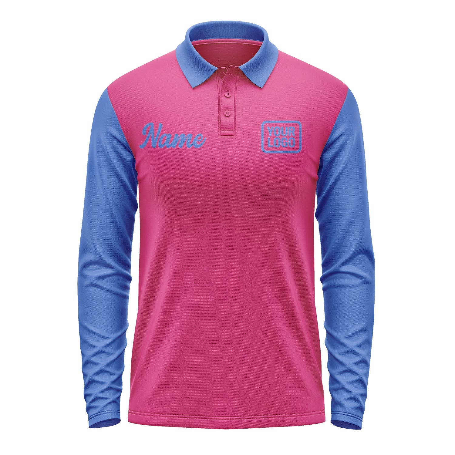 Custom Pink Sky Blue Long Sleeve Polo Shirt Pl130909B109