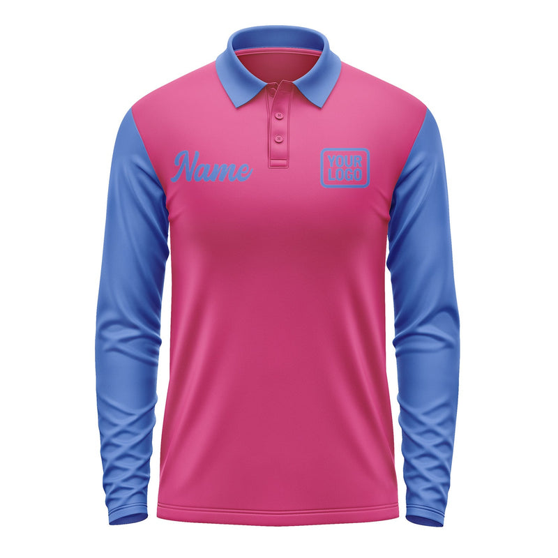 Custom Pink Sky Blue Long Sleeve Polo Shirt Pl130909B109