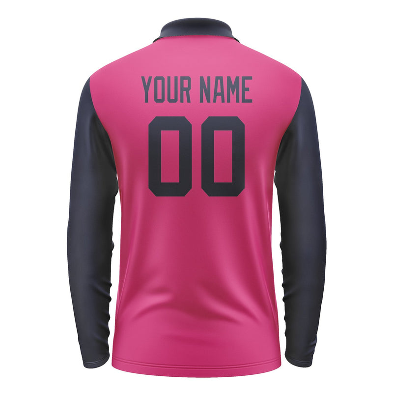 Custom Pink Navy Long Sleeve Polo Shirt Pl131111B111