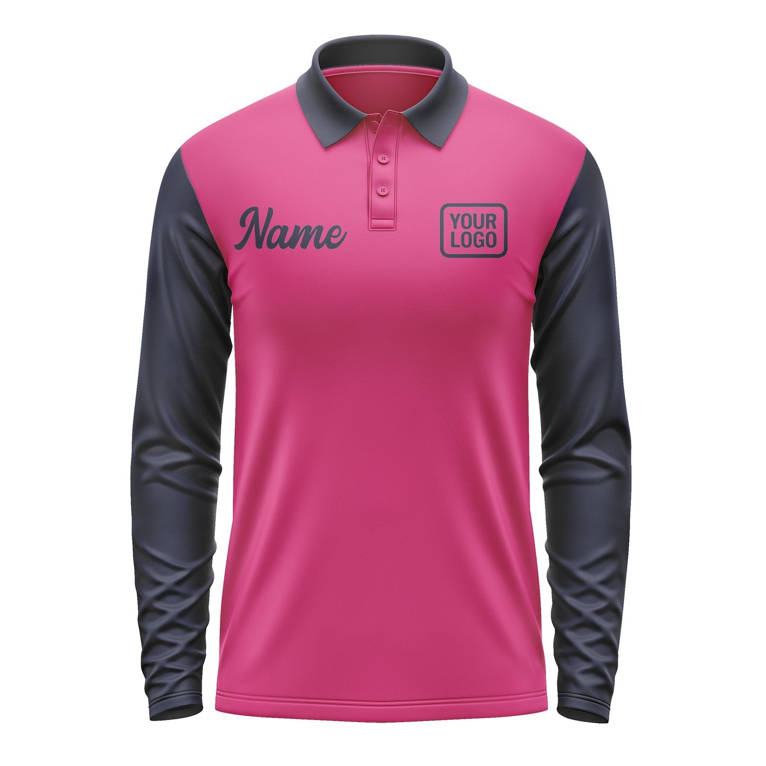 Custom Pink Navy Long Sleeve Polo Shirt Pl131111B111