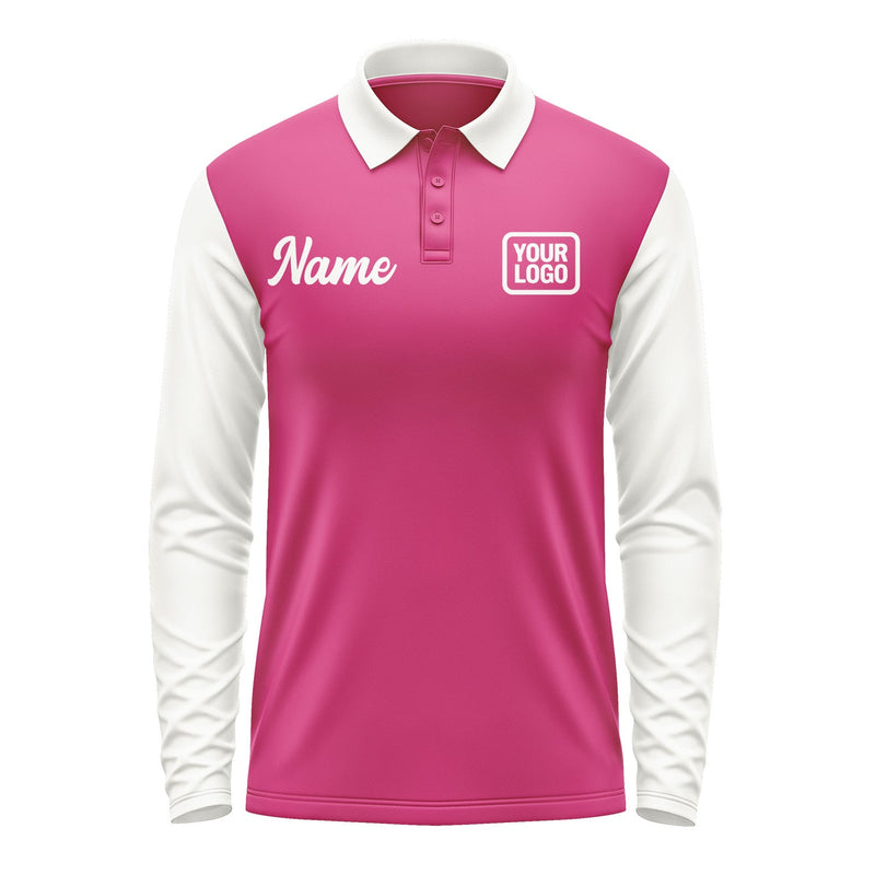 Custom Pink White Long Sleeve Polo Shirt Pl131818B118