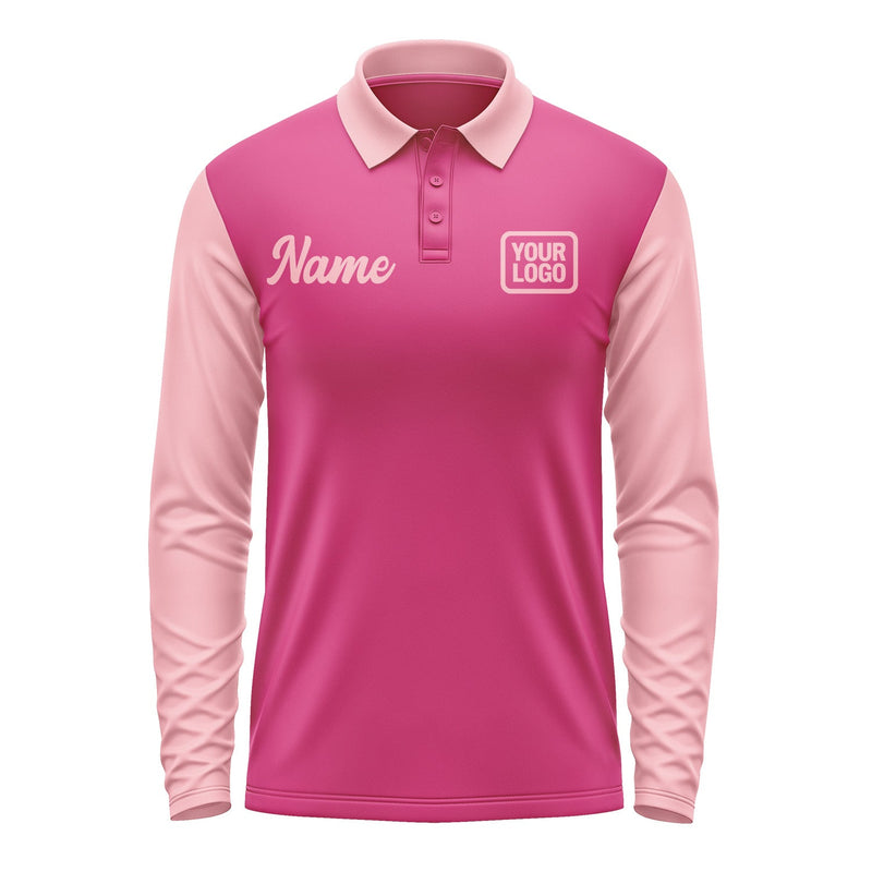 Custom Pink Light Pink Long Sleeve Polo Shirt Pl132121B121