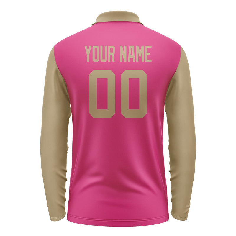 Custom Pink Light Khaki Long Sleeve Polo Shirt Pl132525B125