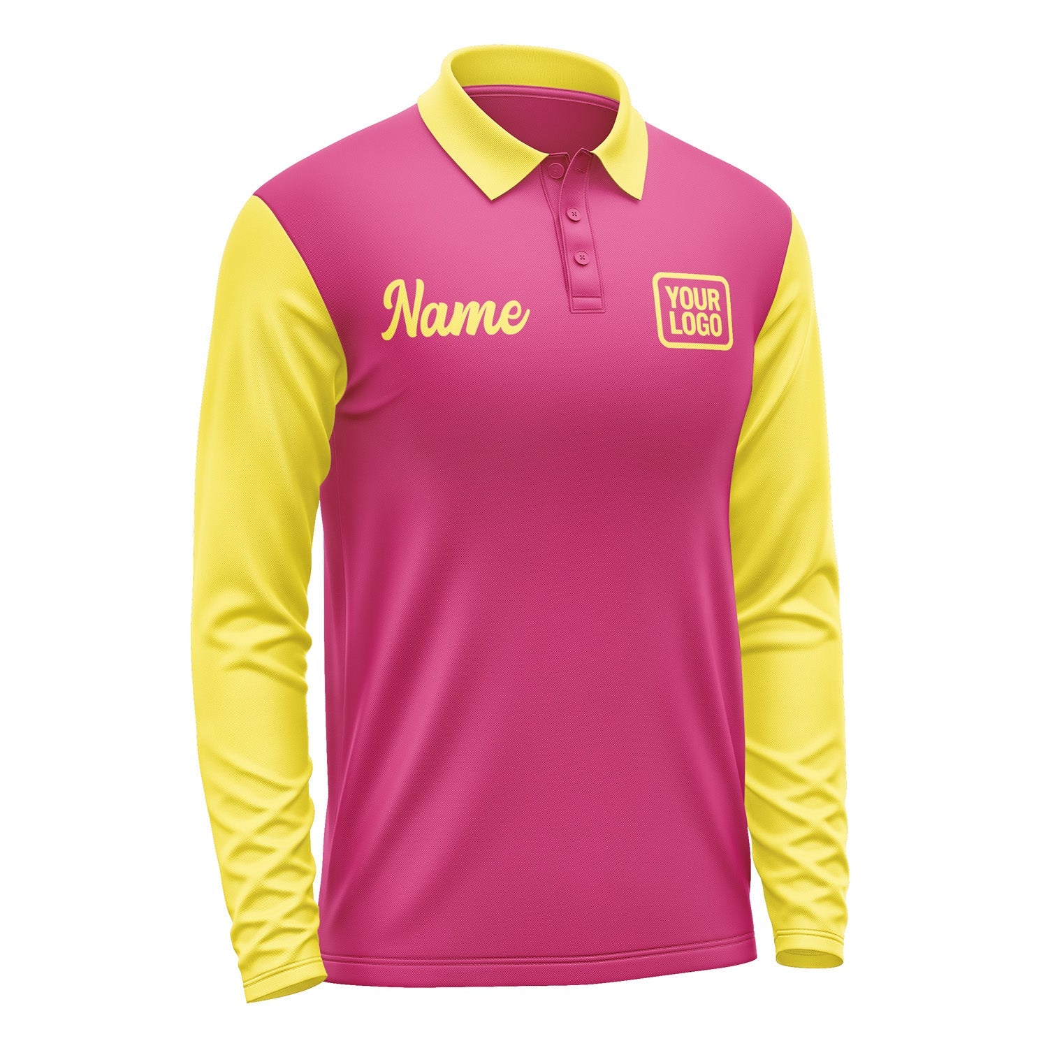 Custom Pink Light Yellow Long Sleeve Polo Shirt Pl132626B126
