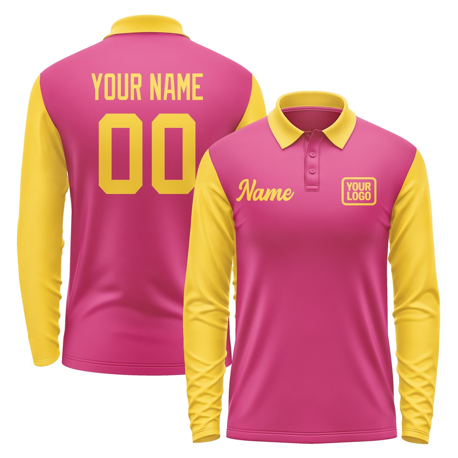 Custom Pink Gold Long Sleeve Polo Shirt Pl133030B130