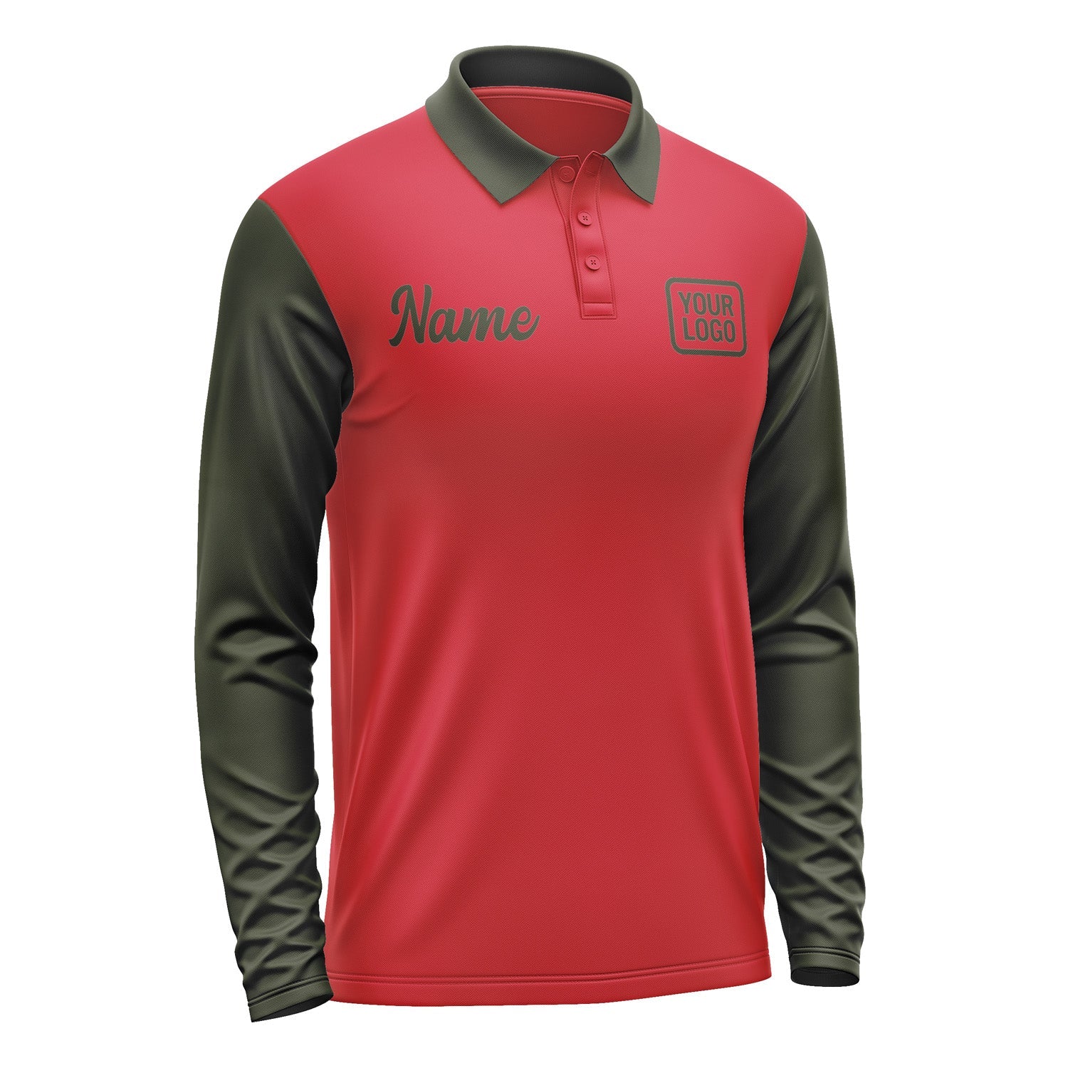 Custom Red Olive Long Sleeve Polo Shirt Pl140202B102