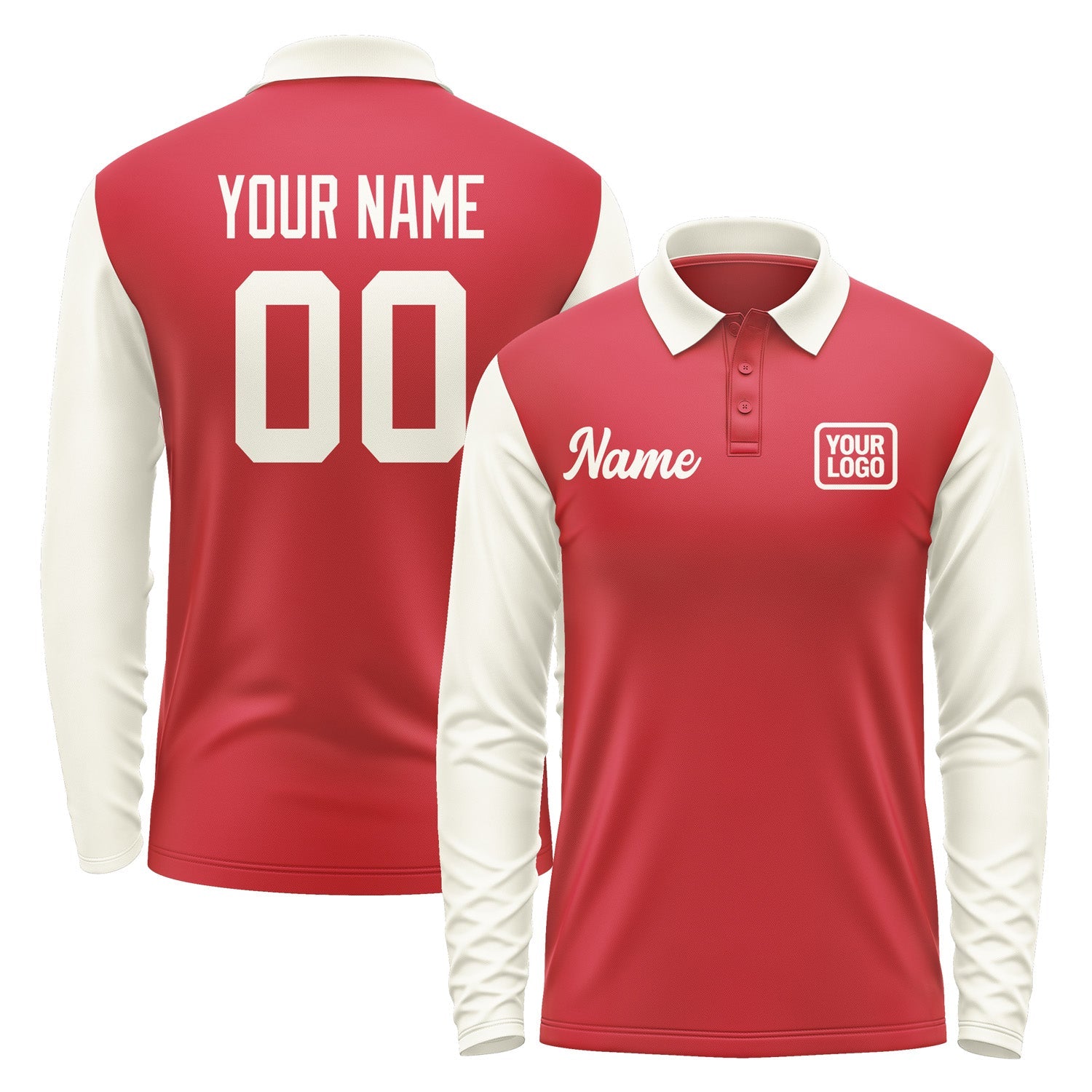 Custom Red Cream Long Sleeve Polo Shirt Pl140303B103