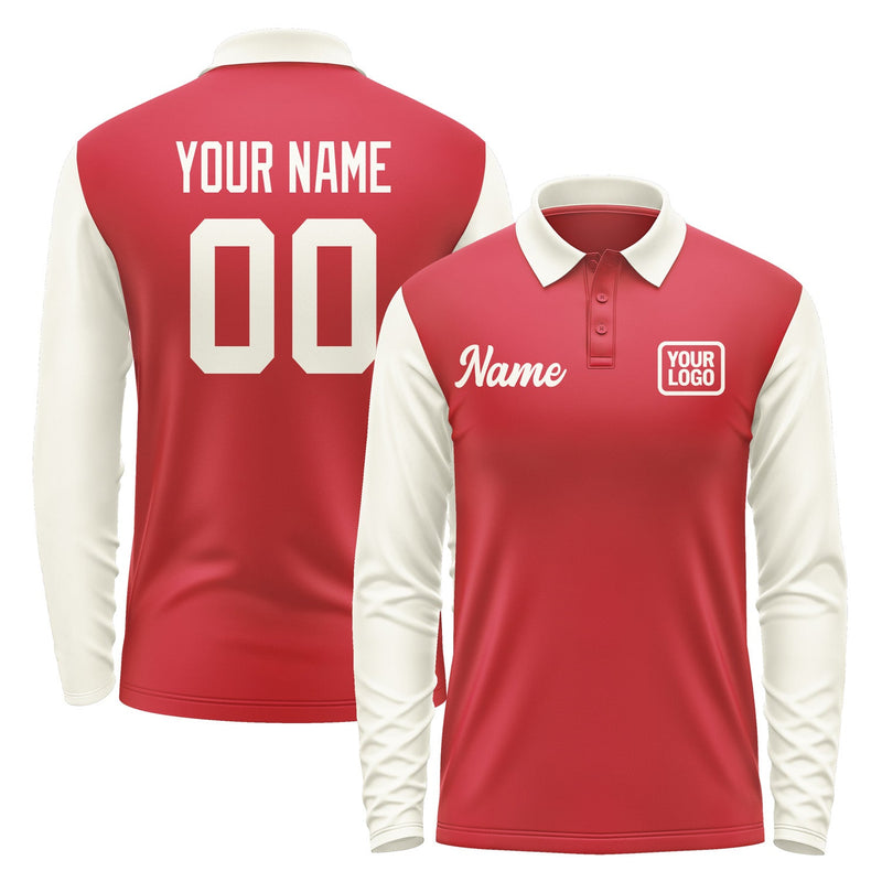 Custom Red Cream Long Sleeve Polo Shirt Pl140303B103