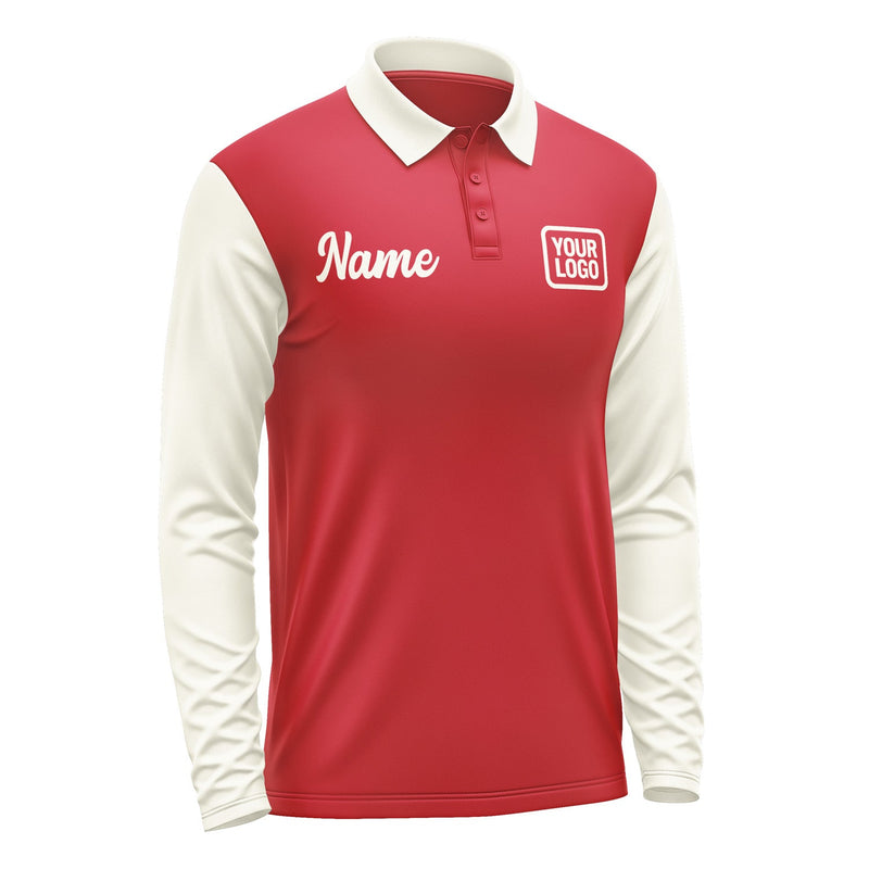 Custom Red Cream Long Sleeve Polo Shirt Pl140303B103