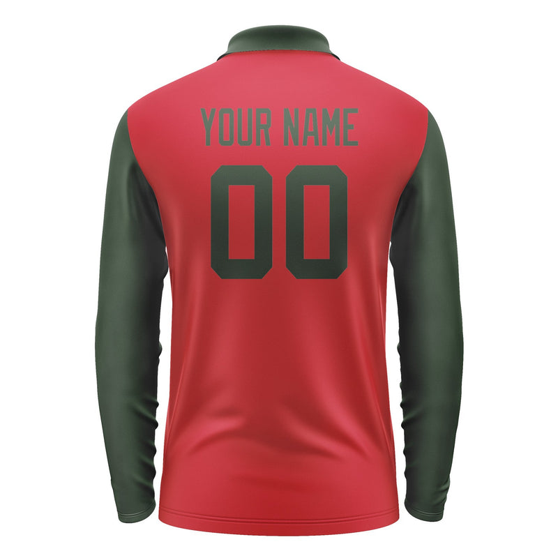 Custom Red Dark Green Long Sleeve Polo Shirt Pl140606B106