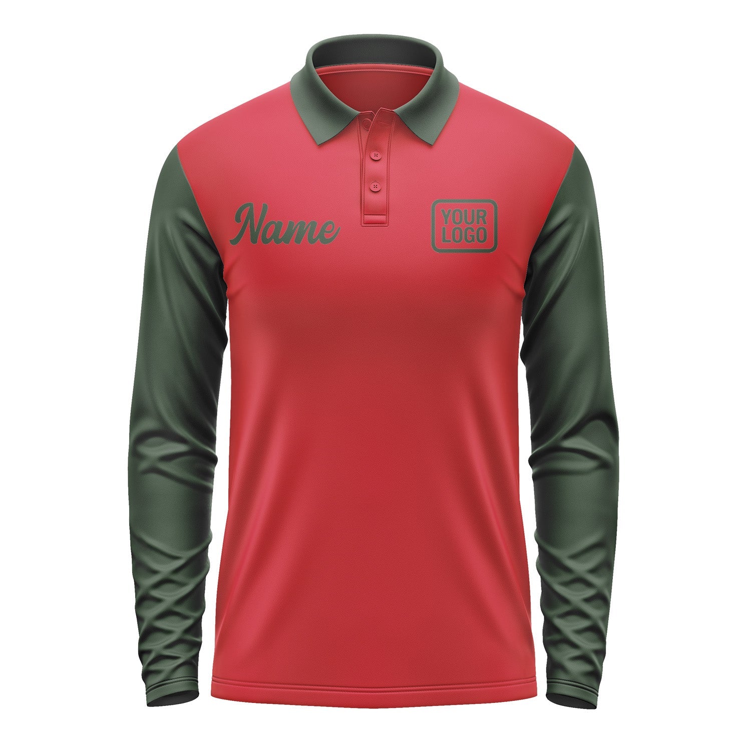 Custom Red Dark Green Long Sleeve Polo Shirt Pl140606B106